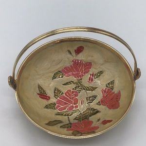 Vintage Brass Cloisonné Enamel Hand Painted Handle Bowl
